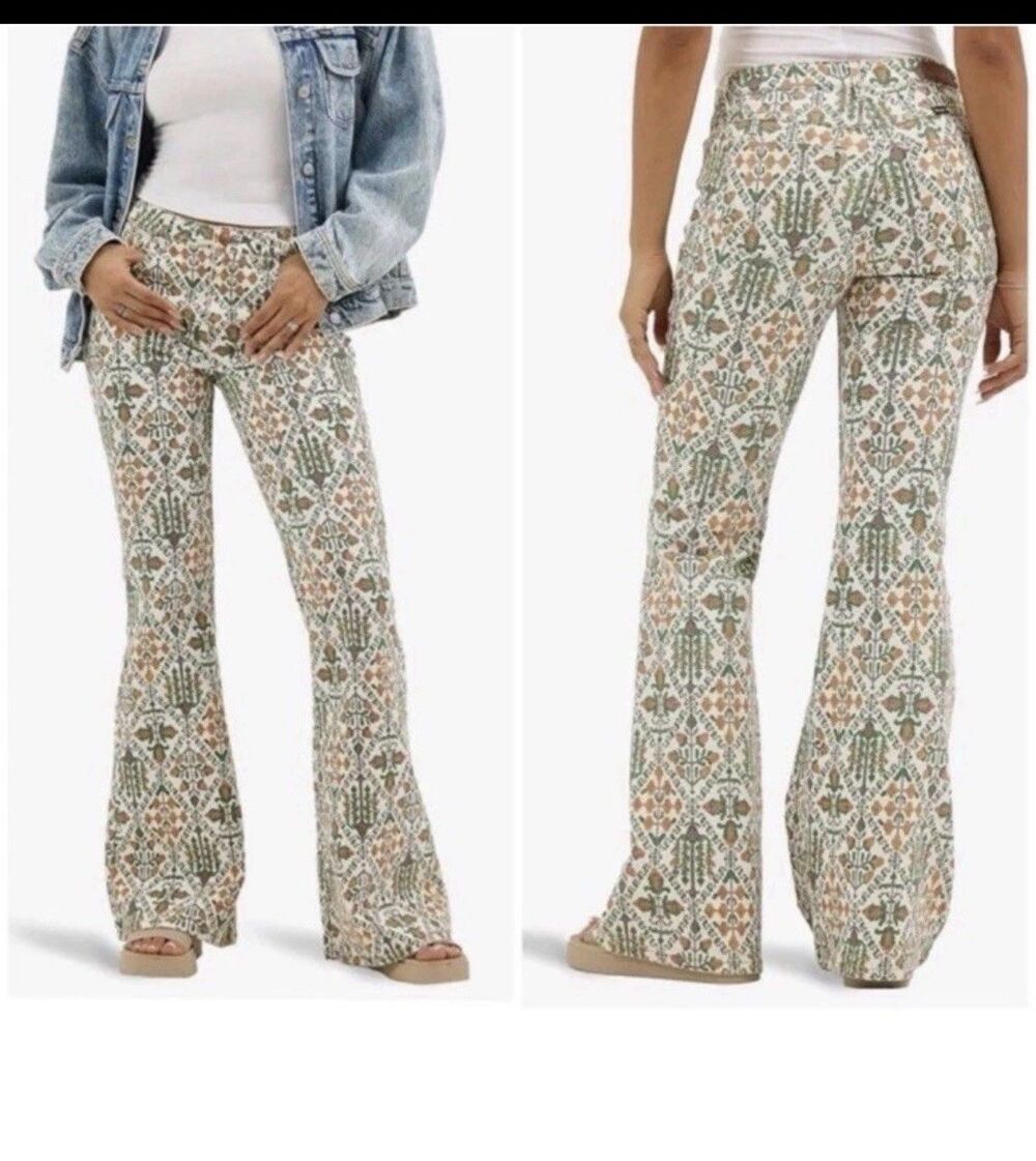 Wrangler High Rise Fierce Flare Jeans Boho Festival Multicolored 26